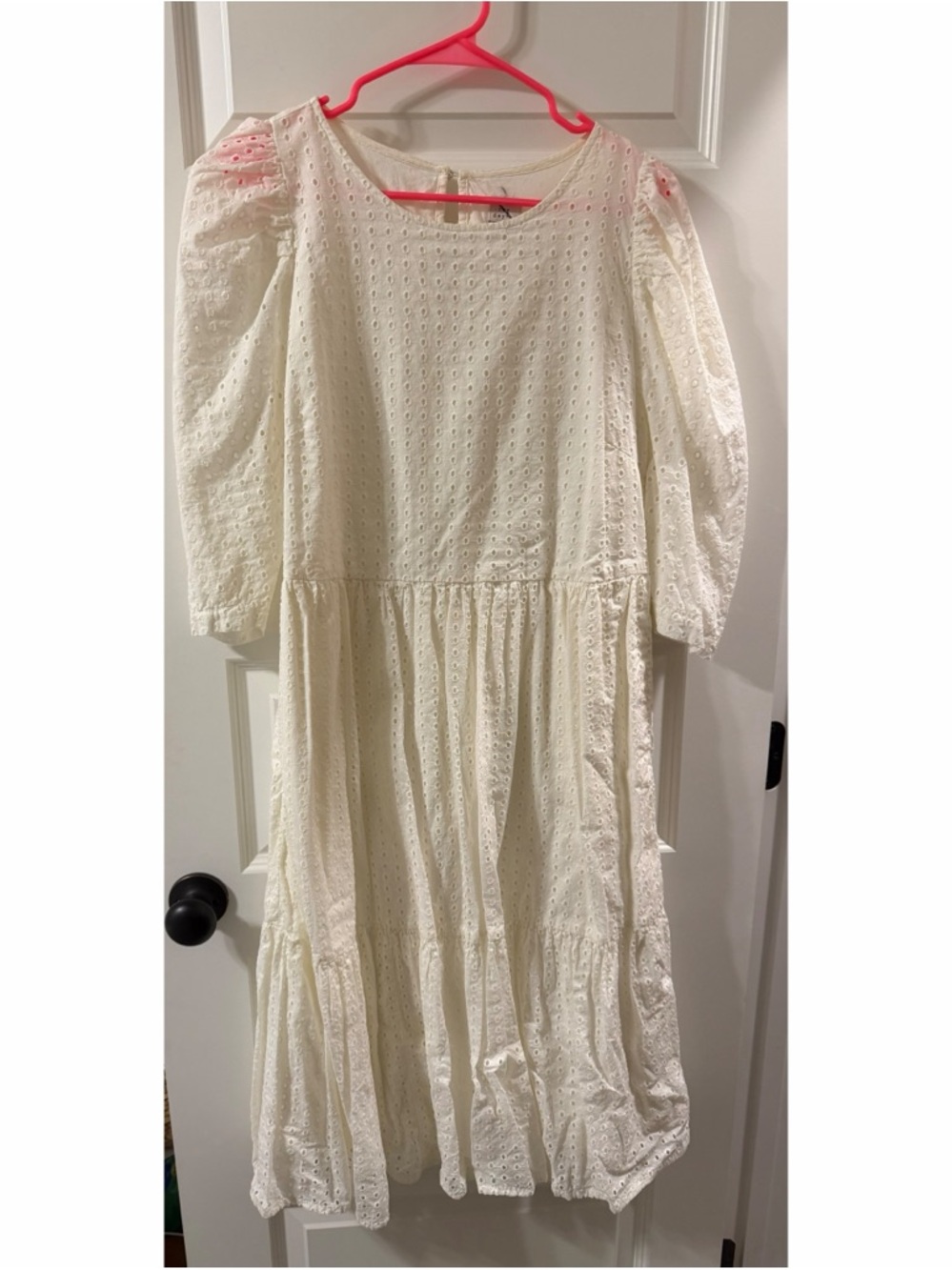 a new day Cream Eyelet Midi Dress with Puff Sleeves